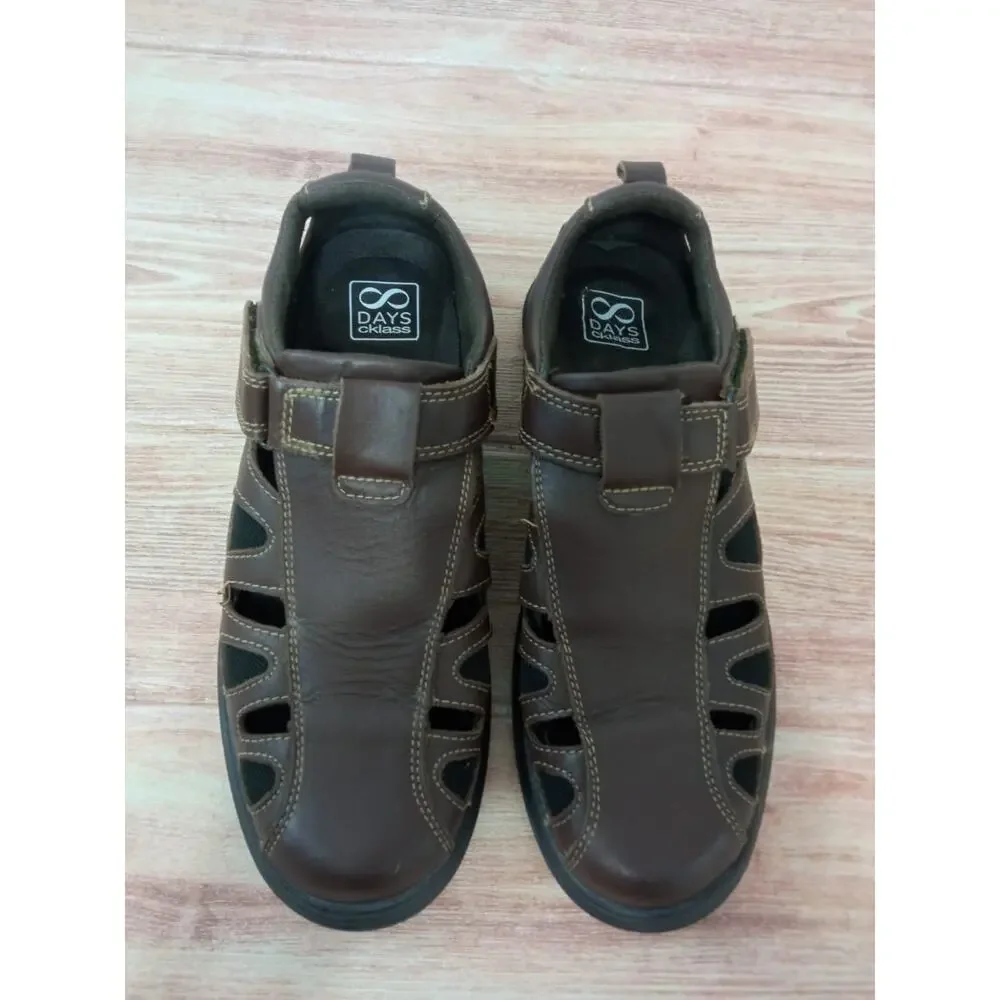 Men's Sandals Shoes Mexican Cklass Brown Leather Hook & Loop Size Size 9
